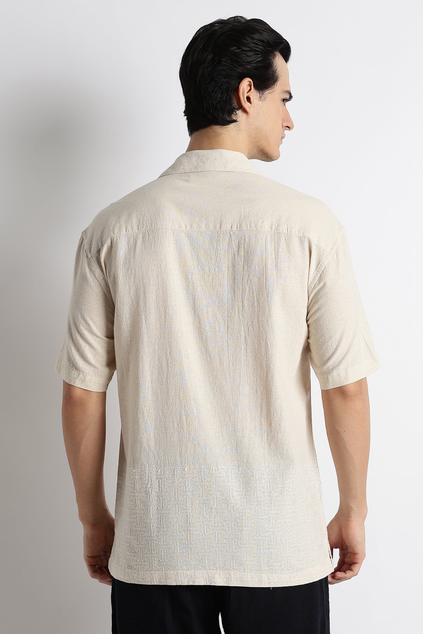 Casual Cotton Cuban Collar Shirt Cream