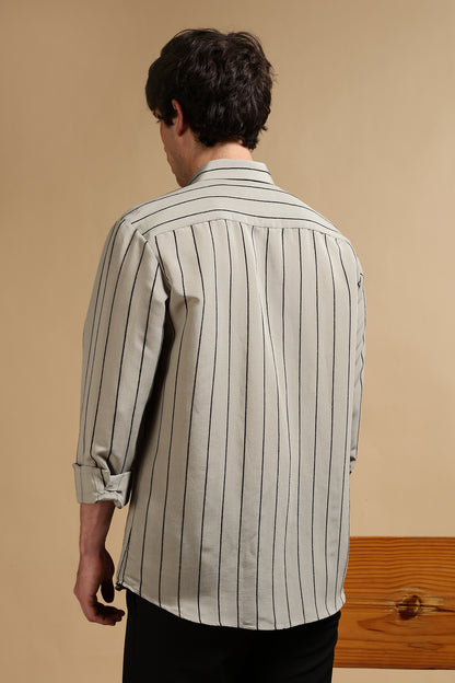Nylon Slim Fit Striped Shirt Olive