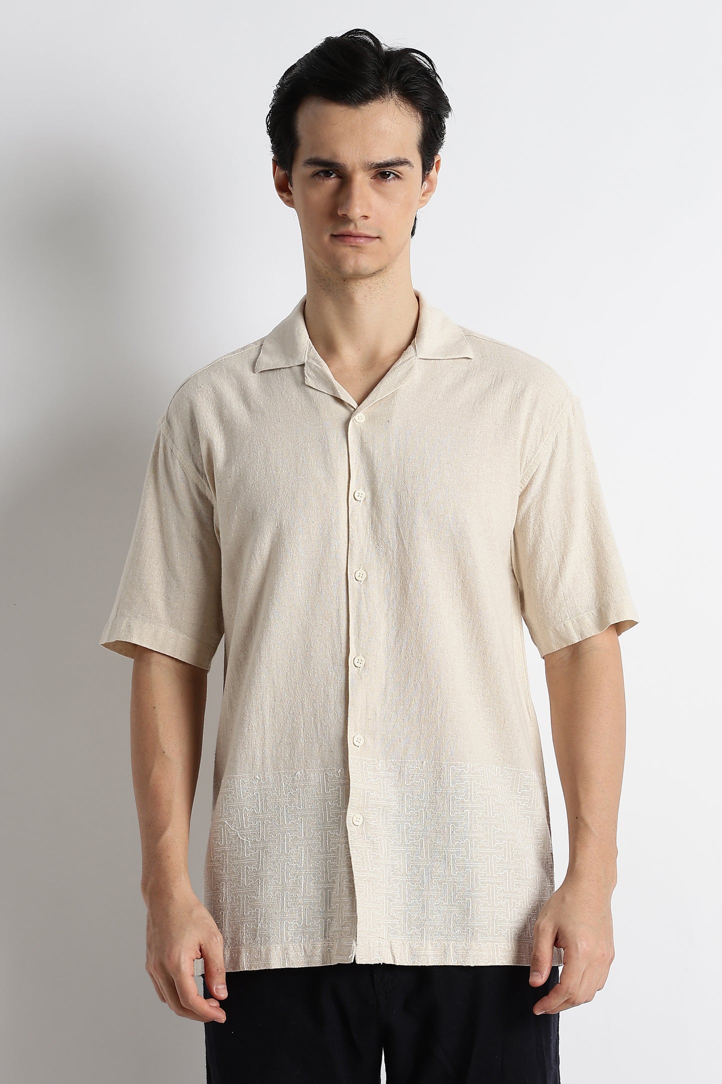 Casual Cotton Cuban Collar Shirt Cream