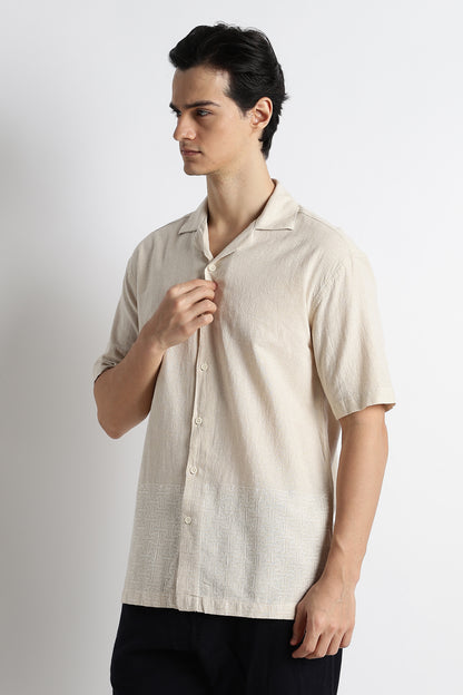 Casual Cuban Collar Shirt Cream