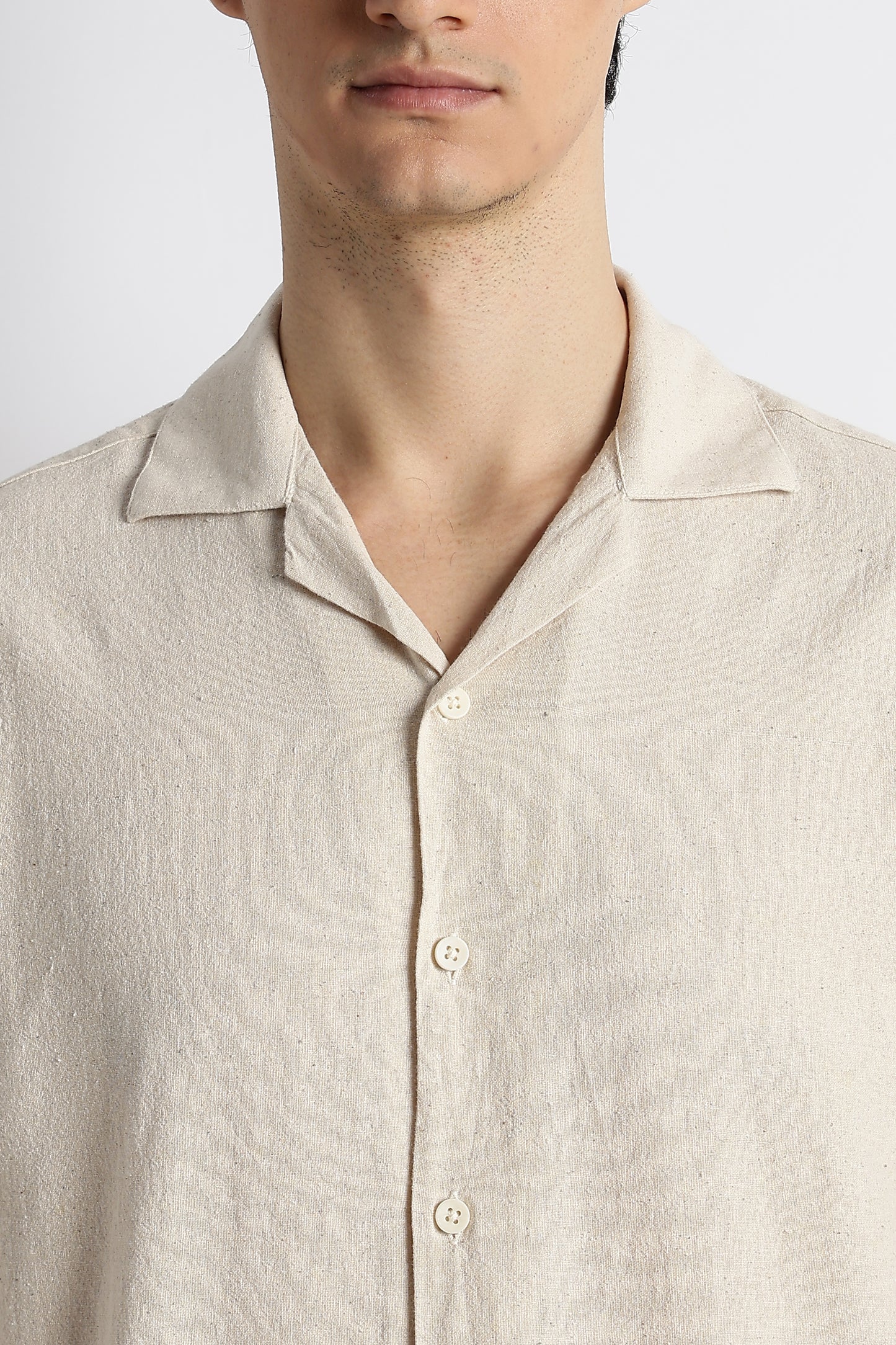 Casual Cotton Cuban Collar Shirt Cream