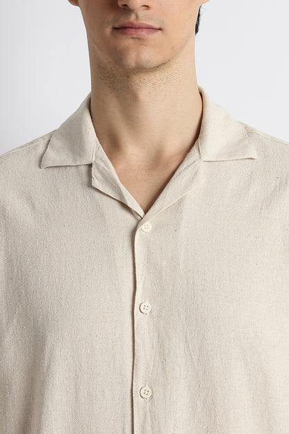 Casual Cuban Collar Shirt Cream