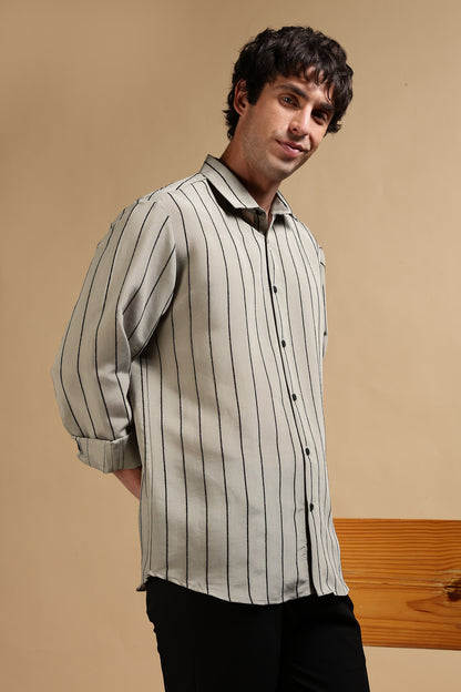Nylon Slim Fit Striped Shirt Olive