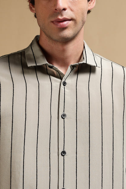 Nylon Slim Fit Striped Shirt Olive