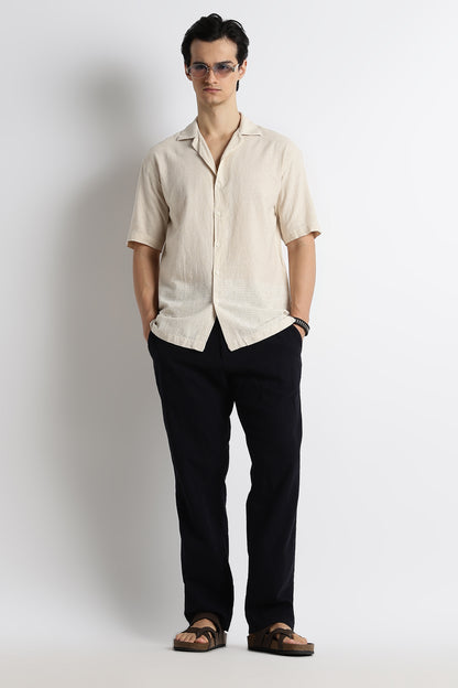 Casual Cuban Collar Shirt Cream