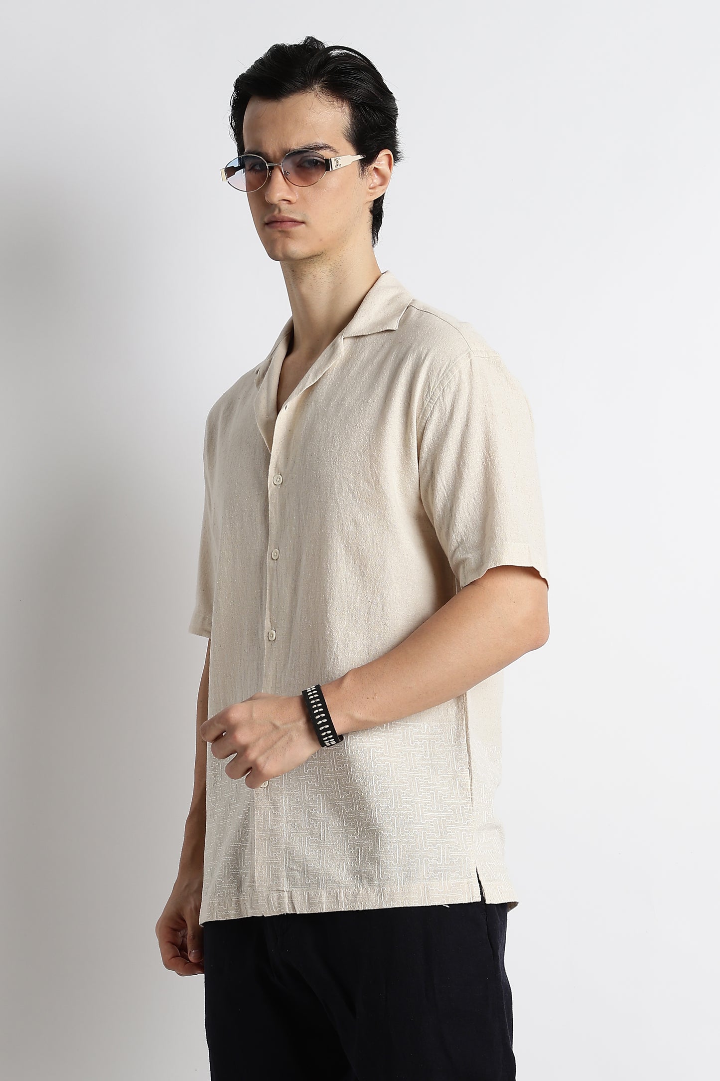 Casual Cotton Cuban Collar Shirt Cream