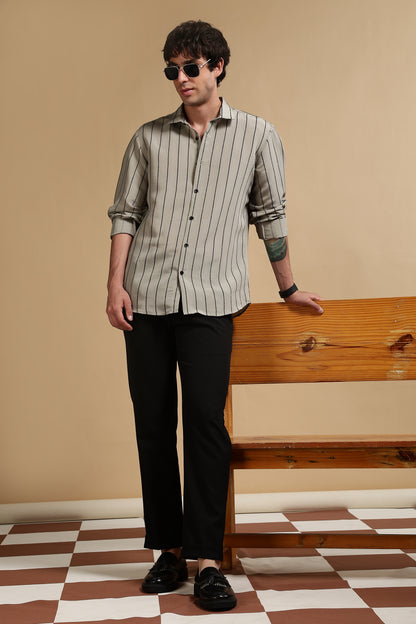 Nylon Slim Fit Striped Shirt Olive