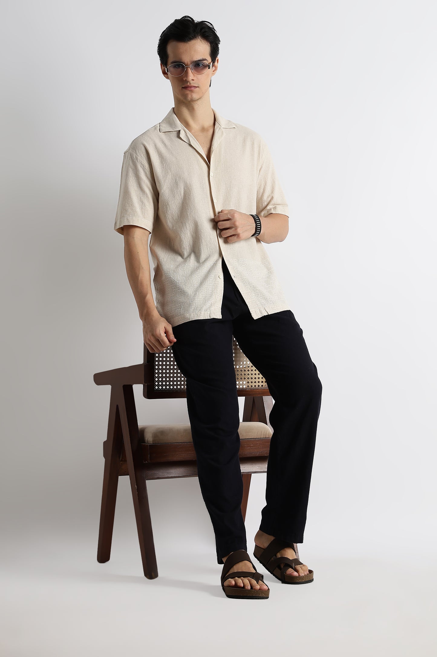 Casual Cotton Cuban Collar Shirt Cream