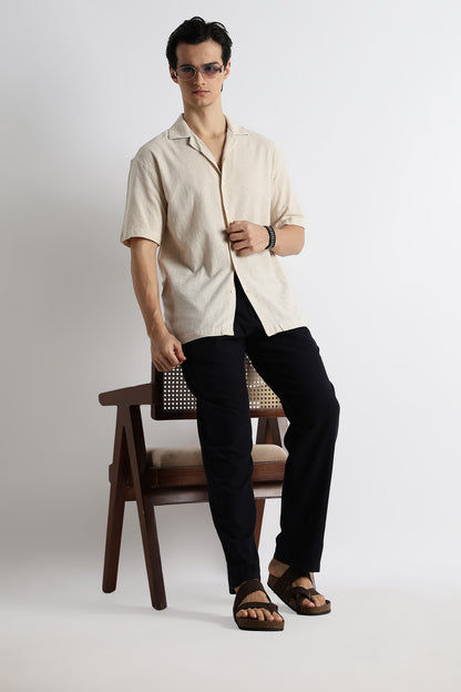 Casual Cuban Collar Shirt Cream