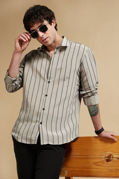 Nylon Slim Fit Striped Shirt Olive