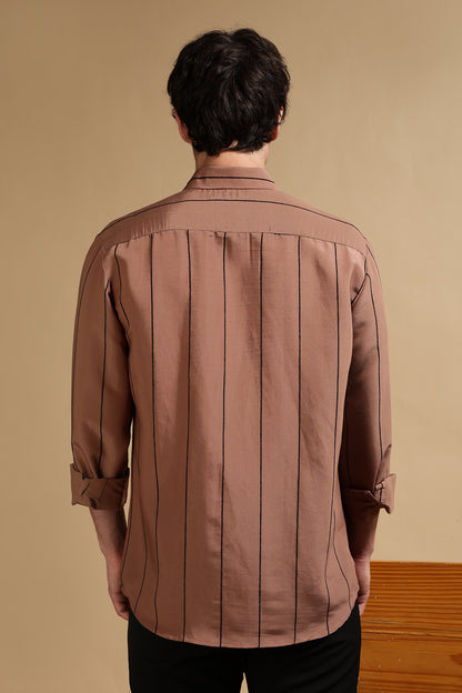Nylon Slim Fit Striped Shirt Brown
