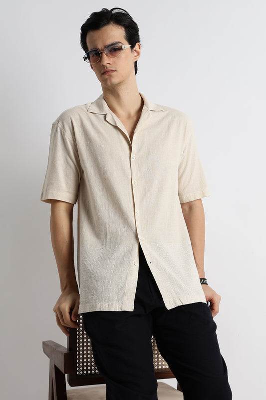 Casual Cuban Collar Shirt Cream