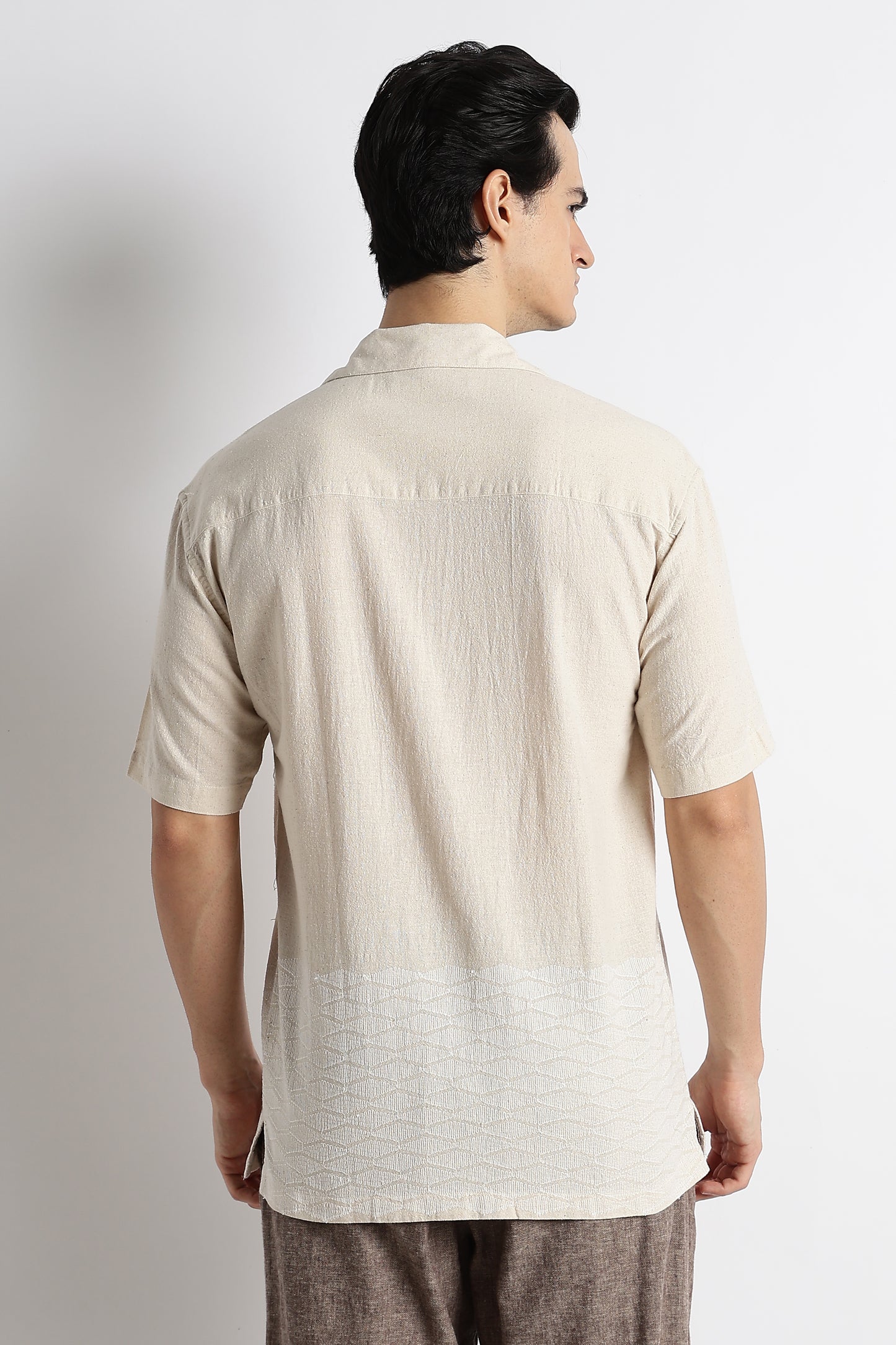 Casual Cotton Cuban Collar Shirt Cream