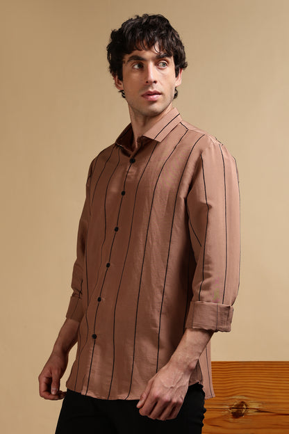 Nylon Slim Fit Striped Shirt Brown