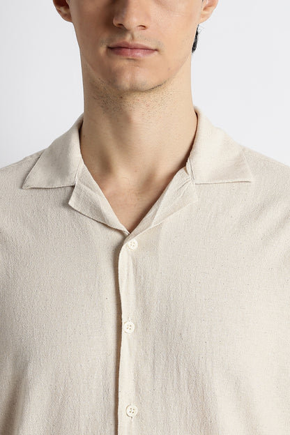 Casual Cuban Collar Shirt Cream
