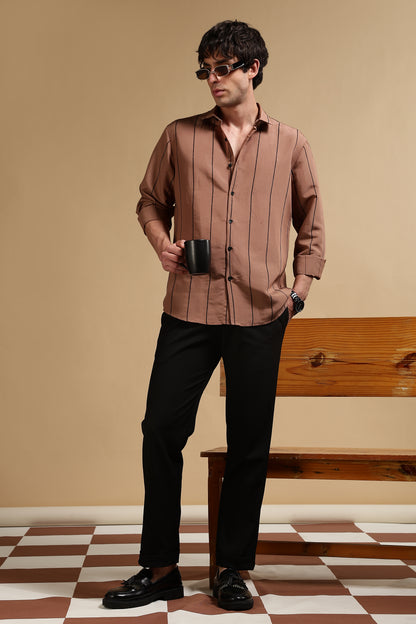 Nylon Slim Fit Striped Shirt Brown