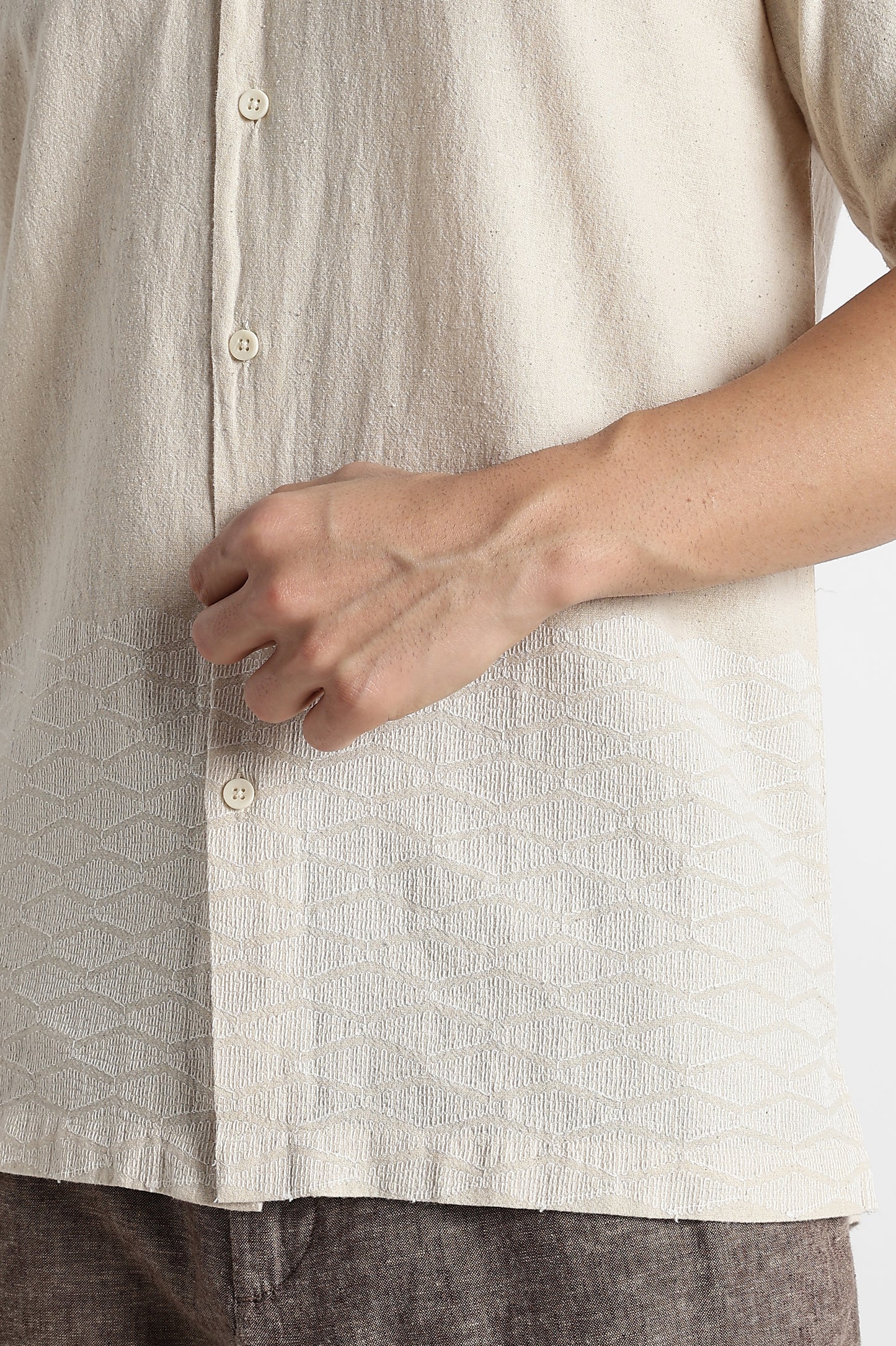 Casual Cotton Cuban Collar Shirt Cream