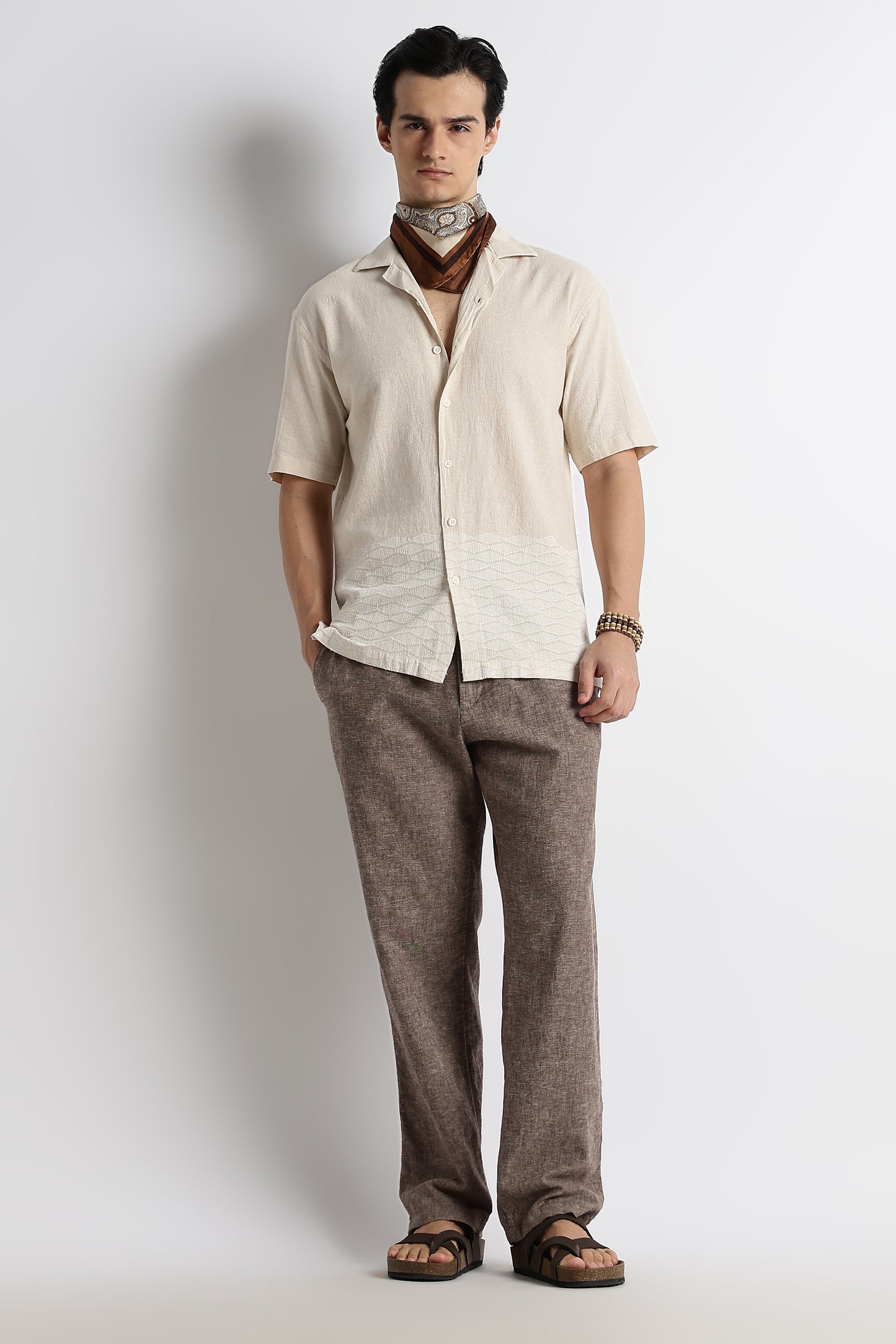 Casual Cotton Cuban Collar Shirt Cream