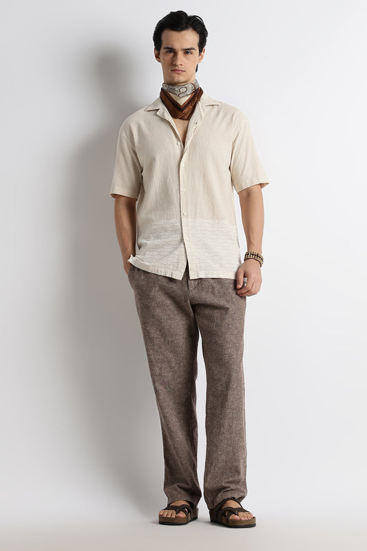 Casual Cotton Cuban Collar Shirt Cream