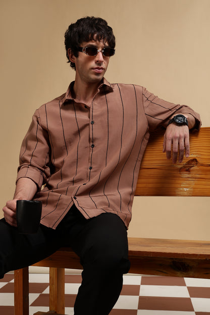 Nylon Slim Fit Striped Shirt Brown