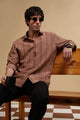 Nylon Slim Fit Striped Shirt Brown