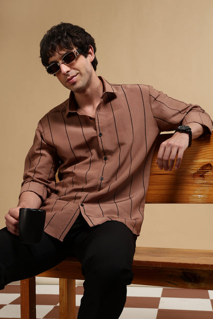 Nylon Slim Fit Striped Shirt Brown