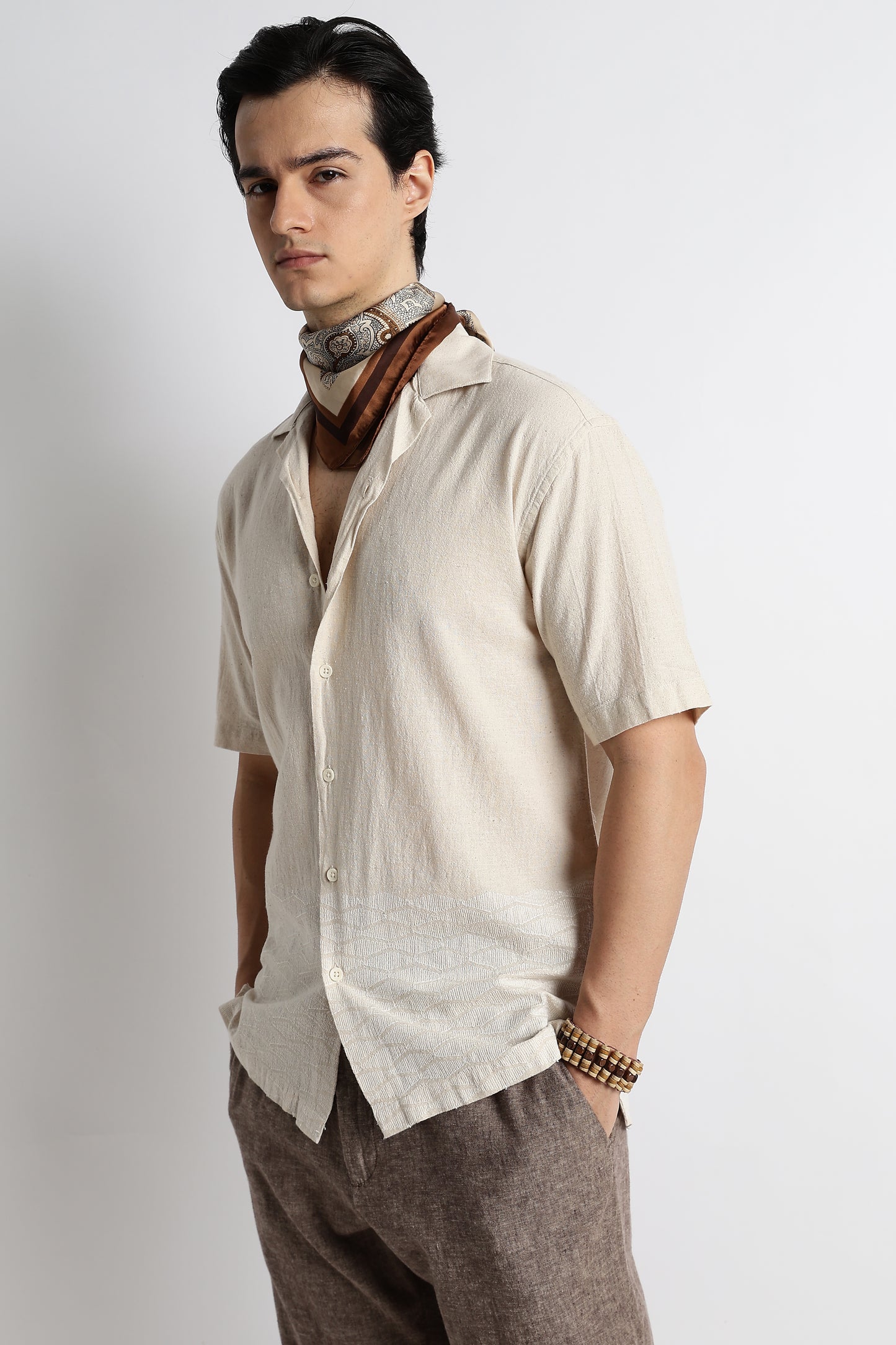 Casual Cotton Cuban Collar Shirt Cream