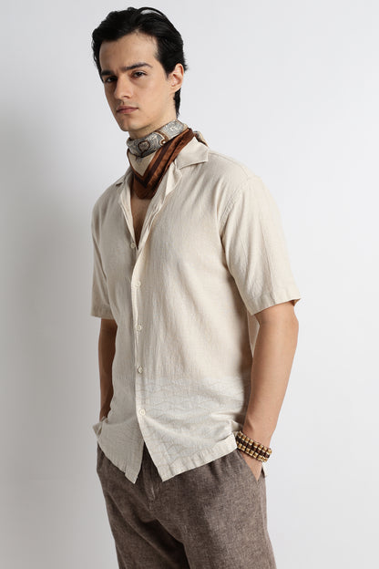 Casual Cuban Collar Shirt Cream