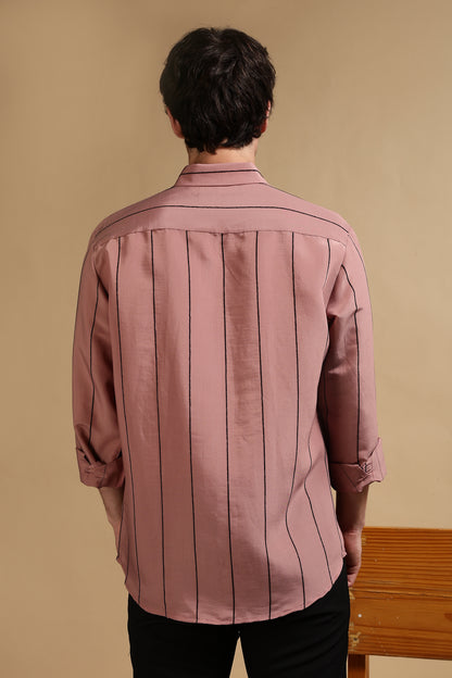 Nylon Slim Fit Striped Shirt Pink