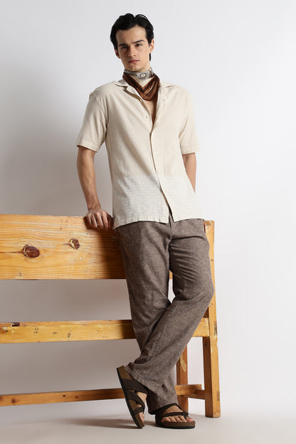 Casual Cuban Collar Shirt Cream