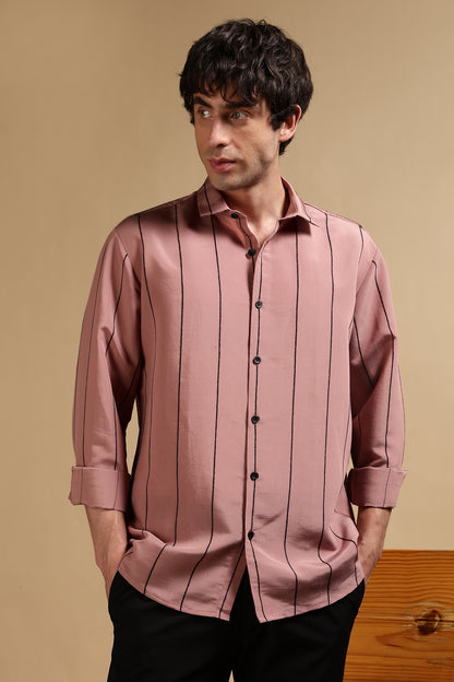 Nylon Slim Fit Striped Shirt Pink