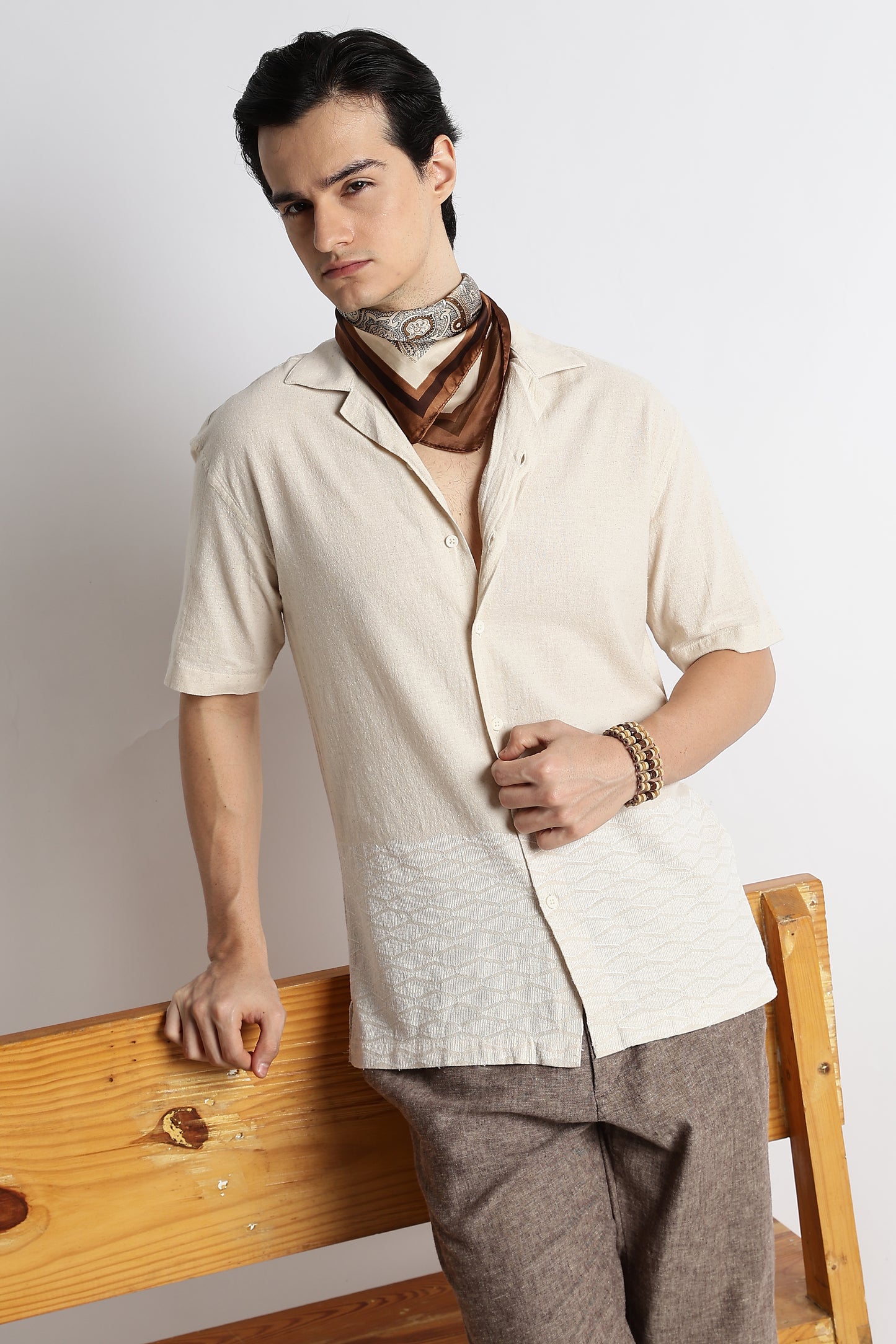 Casual Cotton Cuban Collar Shirt Cream