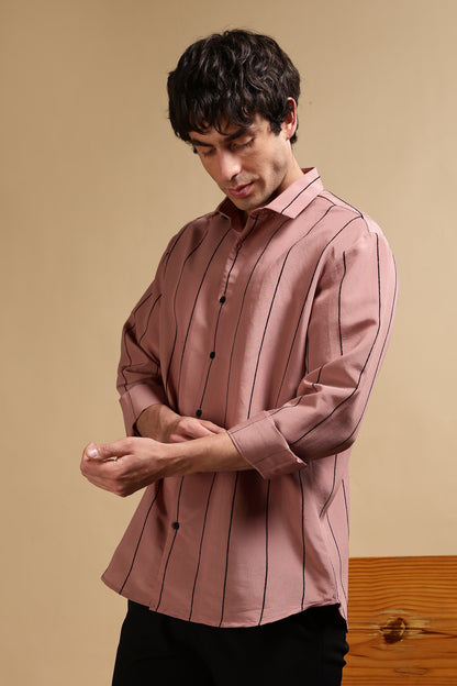 Nylon Slim Fit Striped Shirt Pink