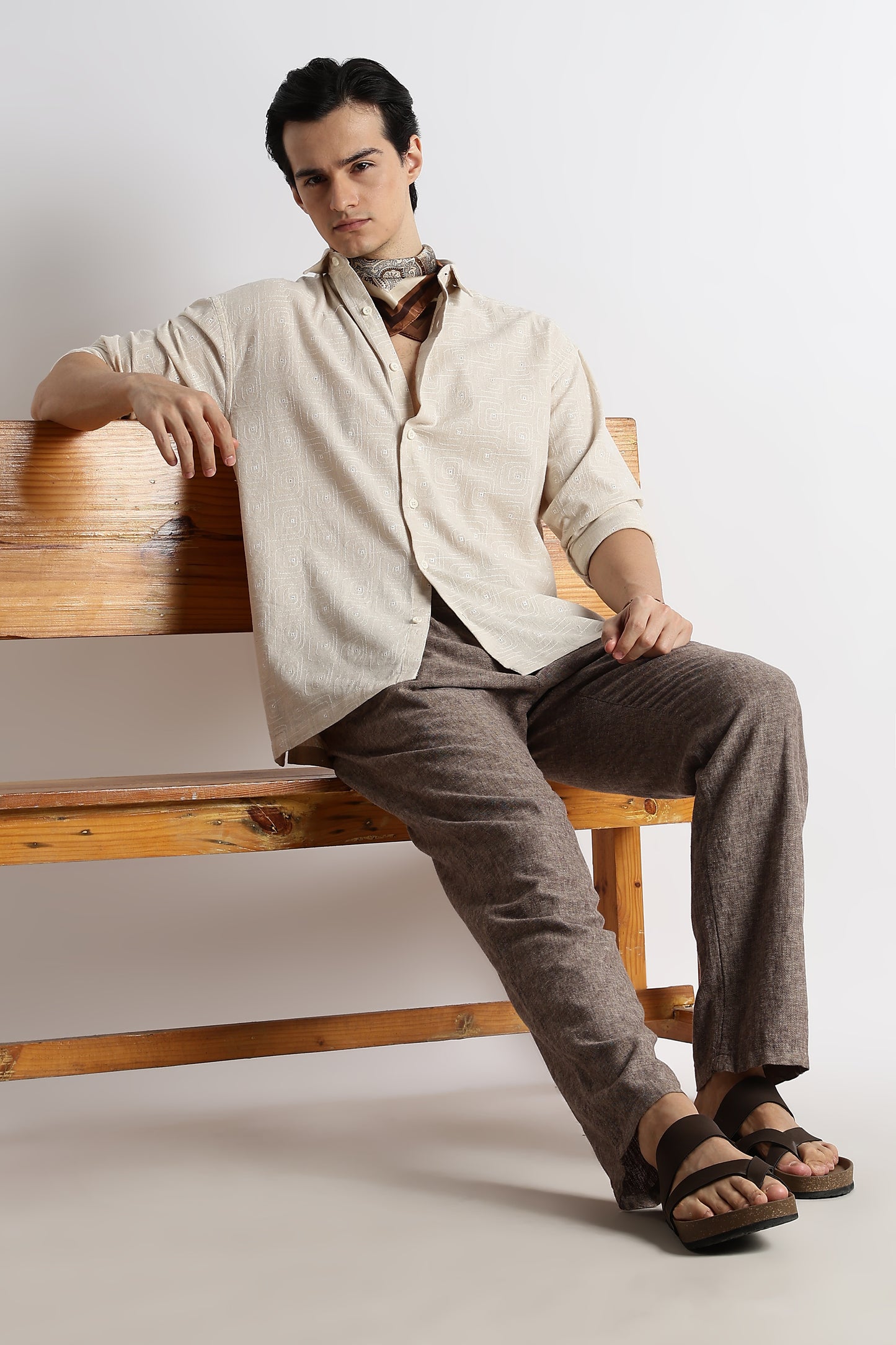 Natural Embroidered Cotton Shirt Cream