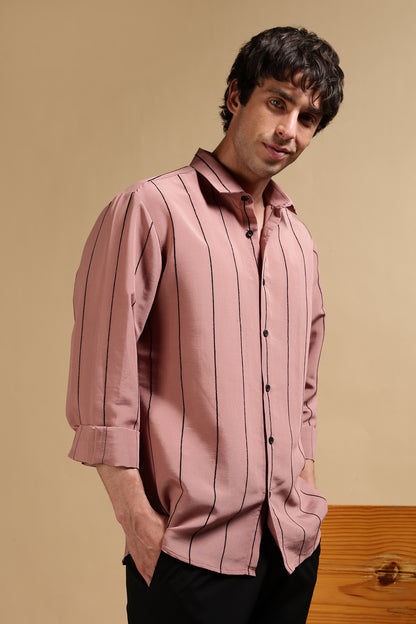 Nylon Slim Fit Striped Shirt Pink