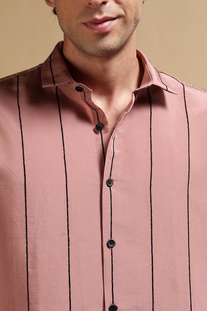 Nylon Slim Fit Striped Shirt Pink