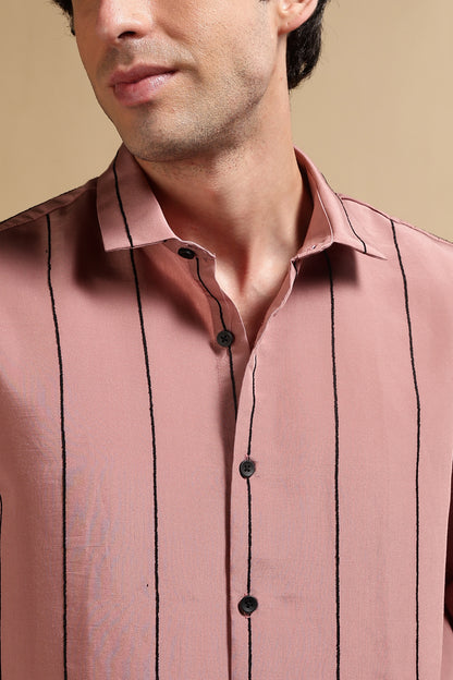 Nylon Slim Fit Striped Shirt Pink