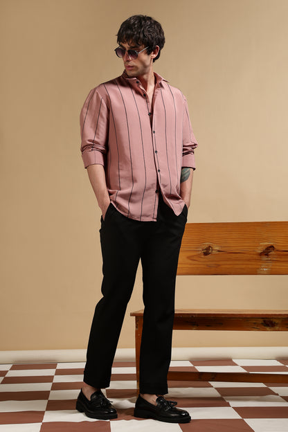 Nylon Slim Fit Striped Shirt Pink