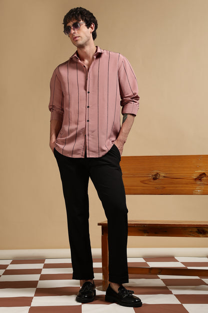 Nylon Slim Fit Striped Shirt Pink
