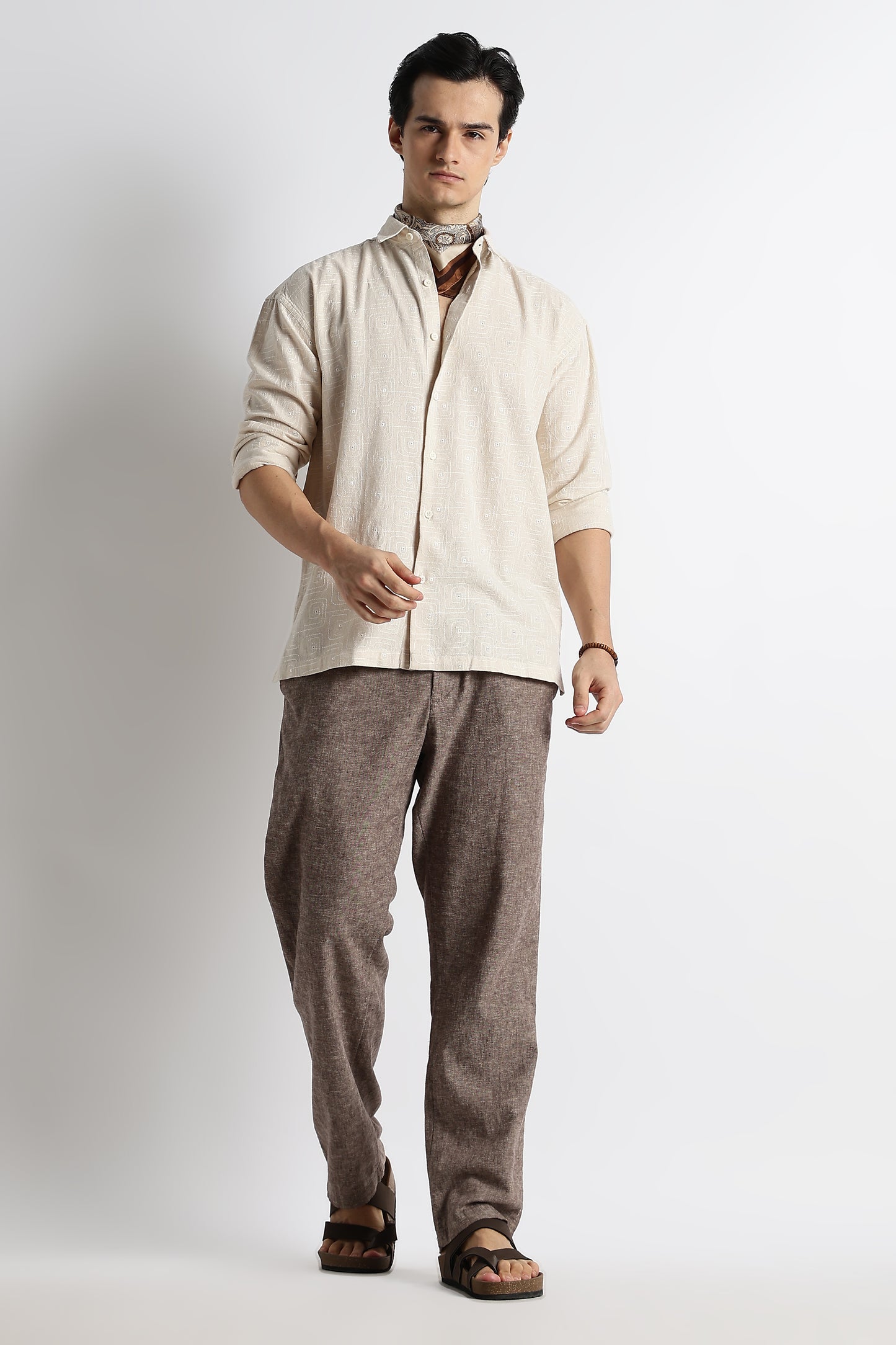 Natural Embroidered Cotton Shirt Cream