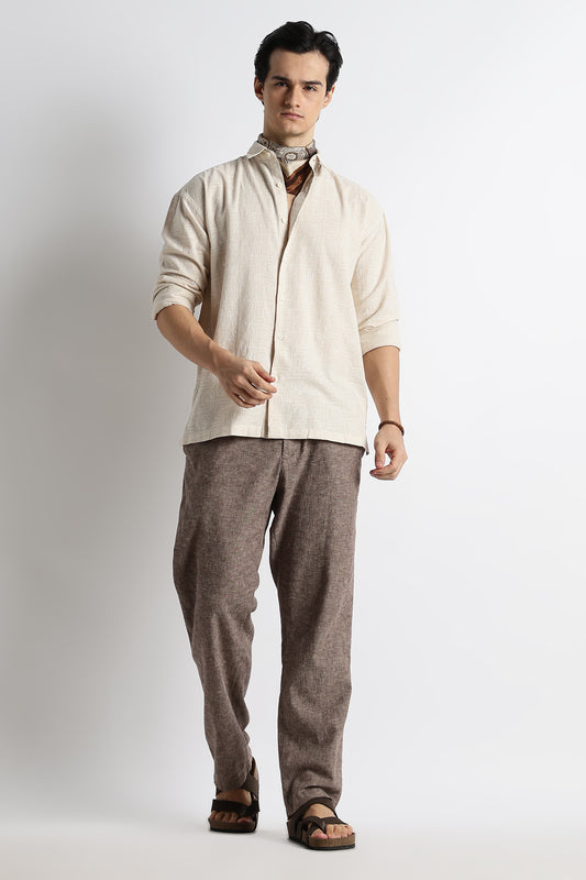 Natural Embroidered Cotton Shirt Cream