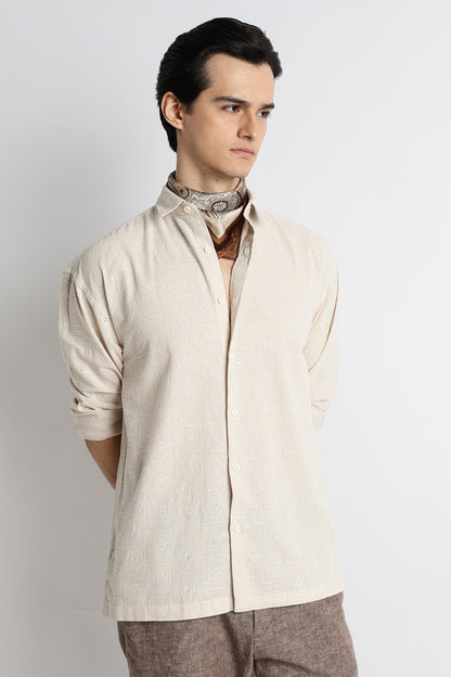 Natural Embroidered Shirt Cream