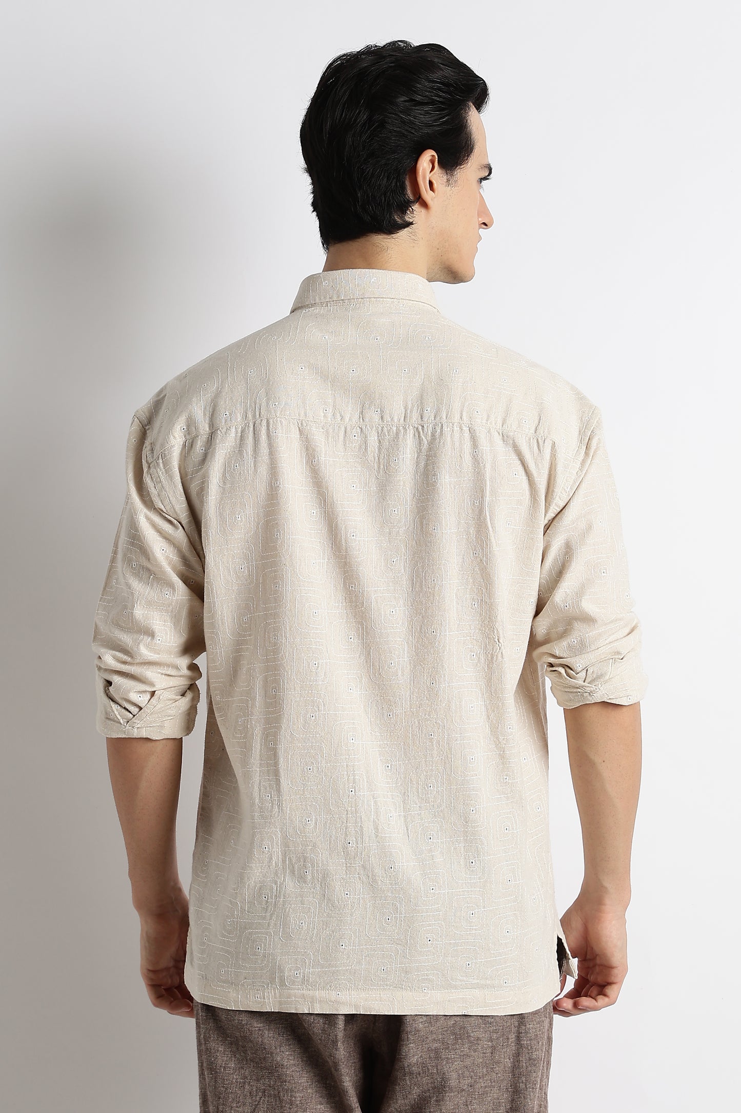 Natural Embroidered Cotton Shirt Cream