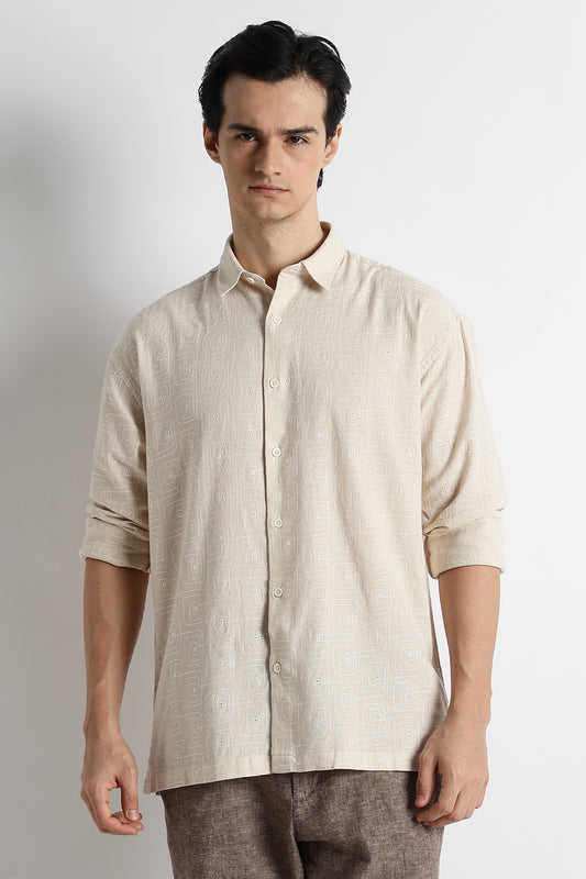 Natural Embroidered Cotton Shirt Cream