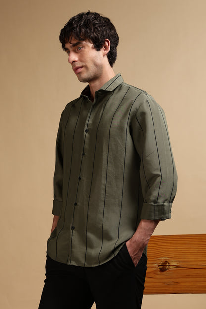 Nylon Slim Fit Striped Shirt Green