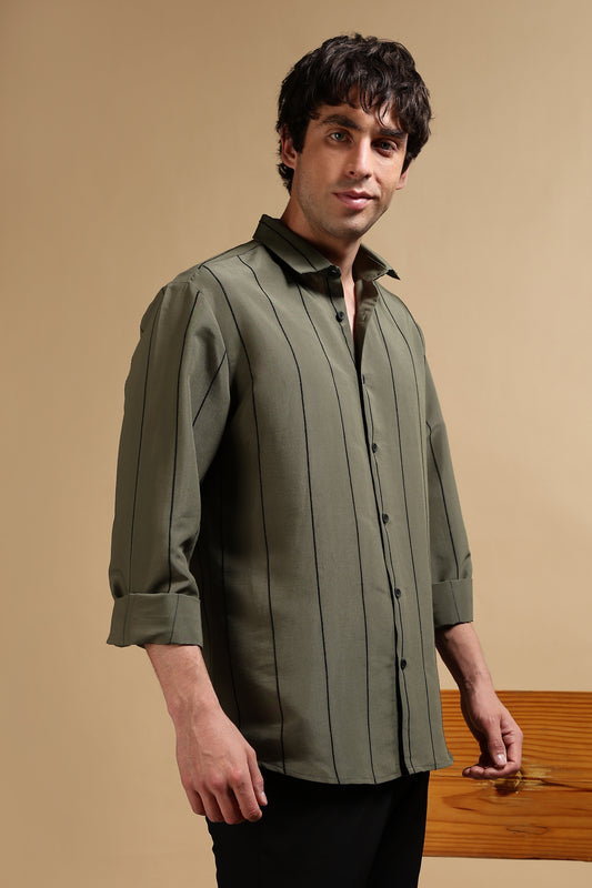 Nylon Slim Fit Striped Shirt Green