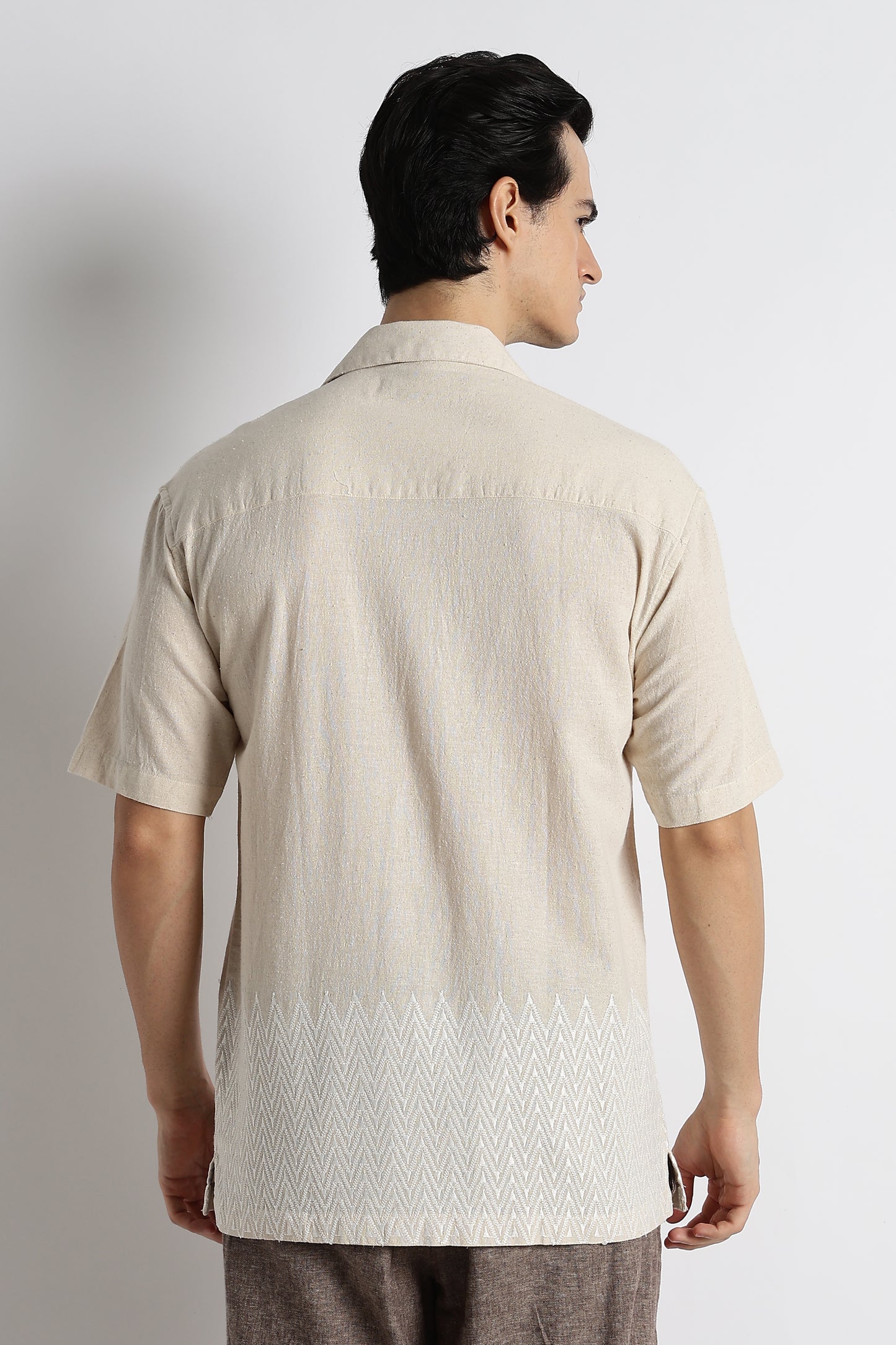 Casual Cotton Cuban Collar Shirt Cream