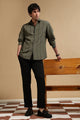 Nylon Slim Fit Striped Shirt Green
