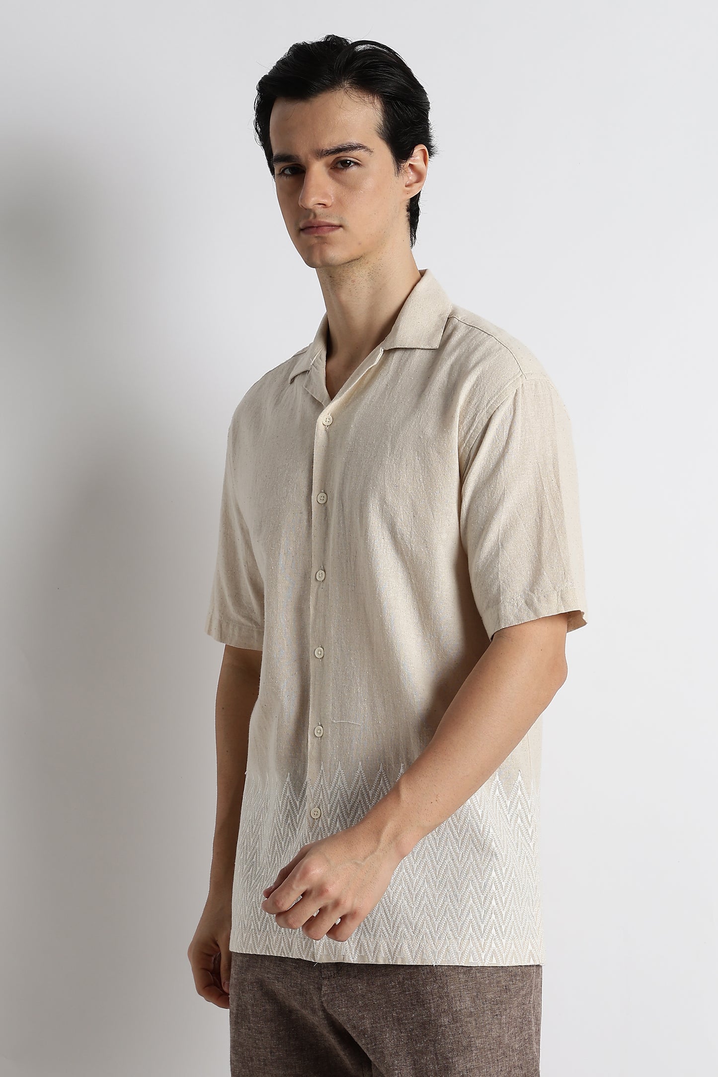 Casual Cotton Cuban Collar Shirt Cream