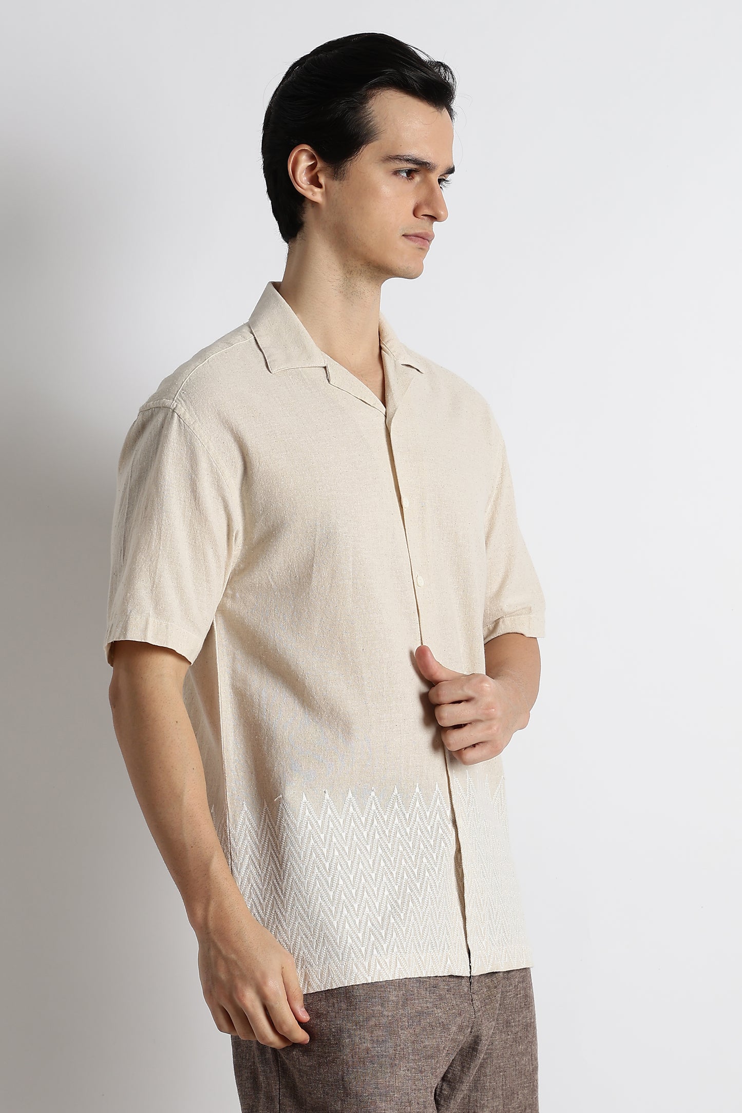 Casual Cotton Cuban Collar Shirt Cream